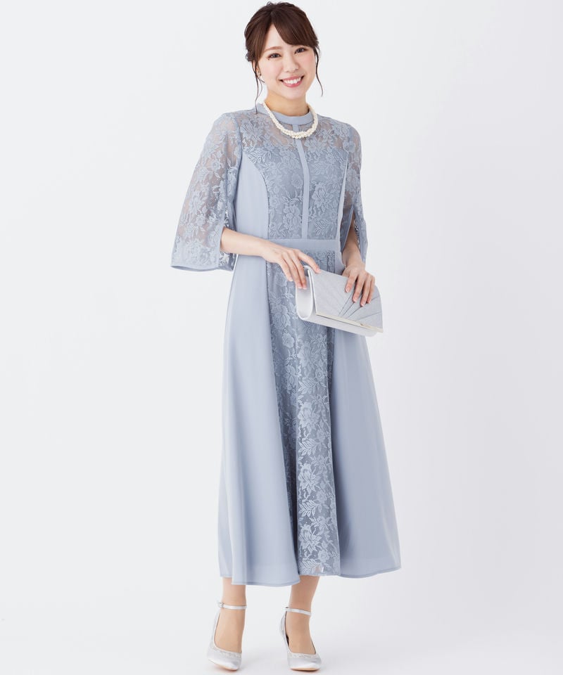 Select Shop 【ドレス2点SET】袖スリット異素材切替レースドレス