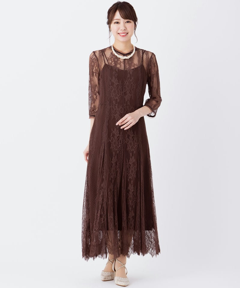 FRAY I.D レース ロング ドレス　ワンピース　結婚式 フレイアイディー FRAY I.D フレイアイディー クラシカルレースロングドレス ブラウン系