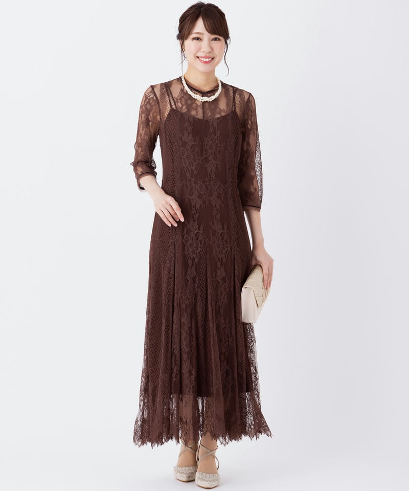 FRAY I.D レース ロング ドレス　ワンピース　結婚式 フレイアイディー FRAY I.D フレイアイディー クラシカルレースロングドレス ブラウン系