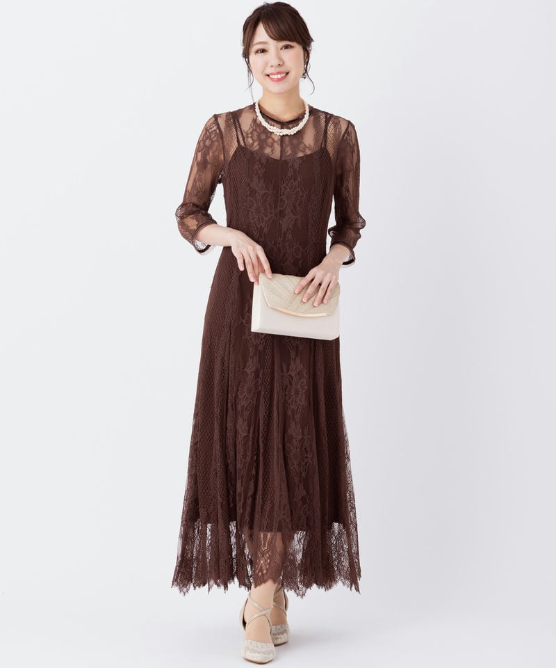 FRAY I.D フレイアイディー クラシカルレースロングドレス ブラウン系
