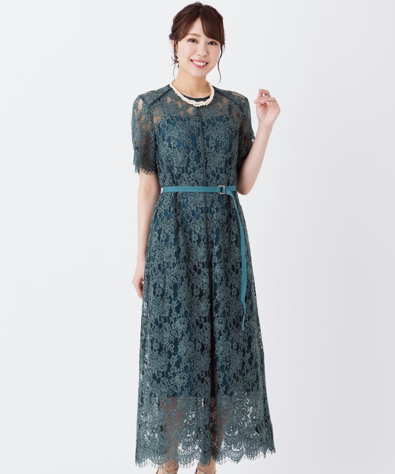 MERCURYDUO マーキュリーデュオ 配色レースパワショルロングドレス