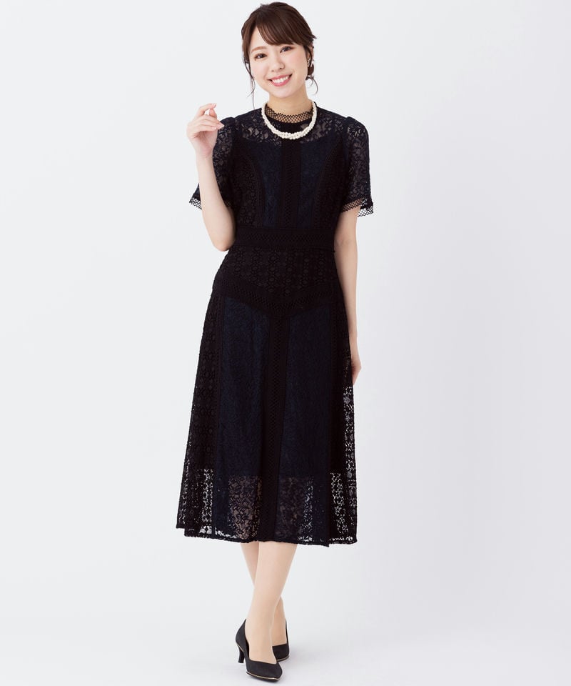 SNIDEL スナイデル ミドルレースオケージョンドレス ネイビー系 | 結婚