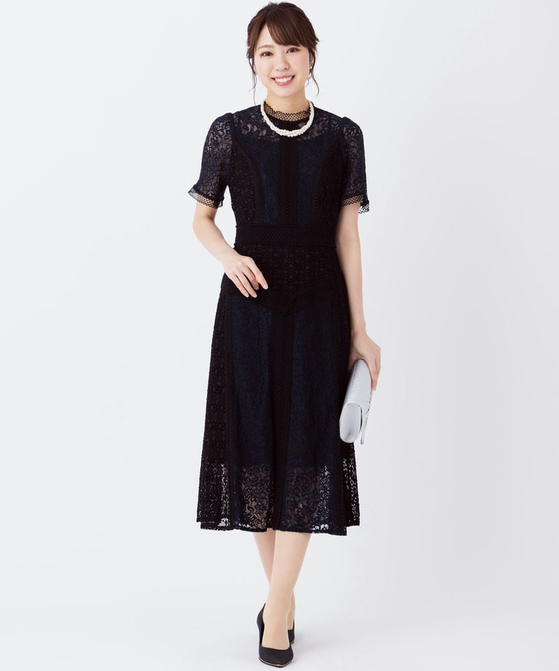 SNIDEL スナイデル ミドルレースオケージョンドレス ネイビー系 | 結婚