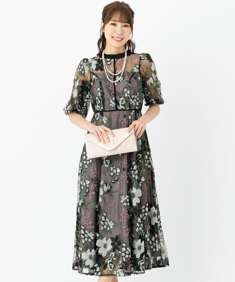 FRAY I.D フレイアイディー コードフラワーレースドレス レッド系