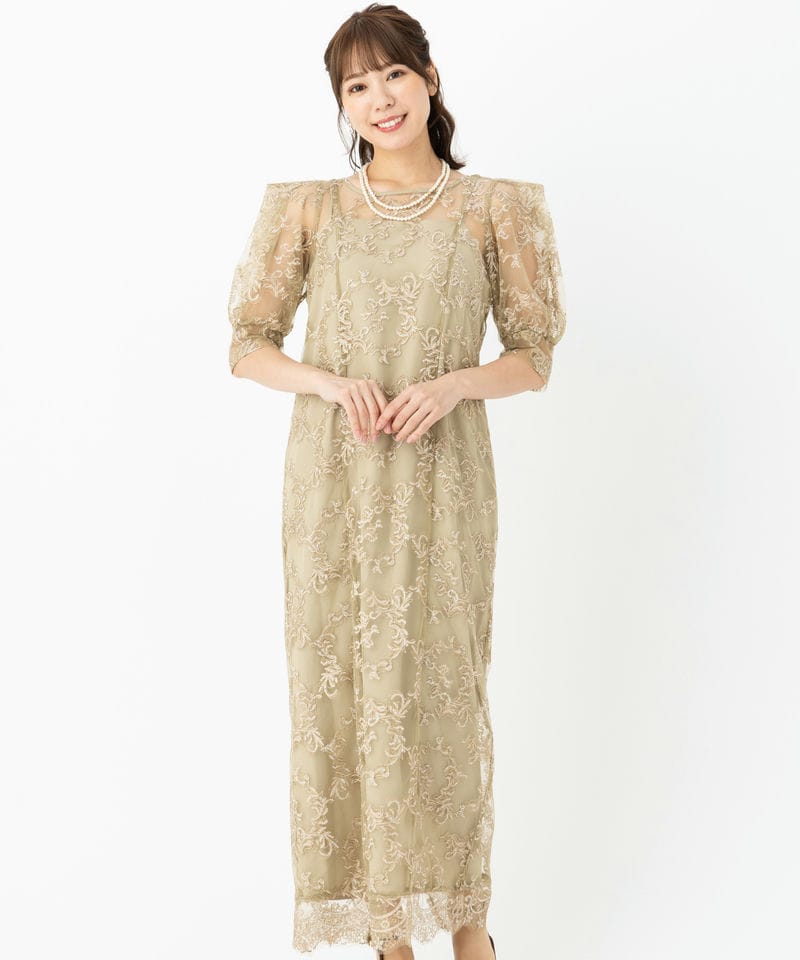 LE'RURE リルアー スリーブレススカラップドレス グリーン系 | 結婚式