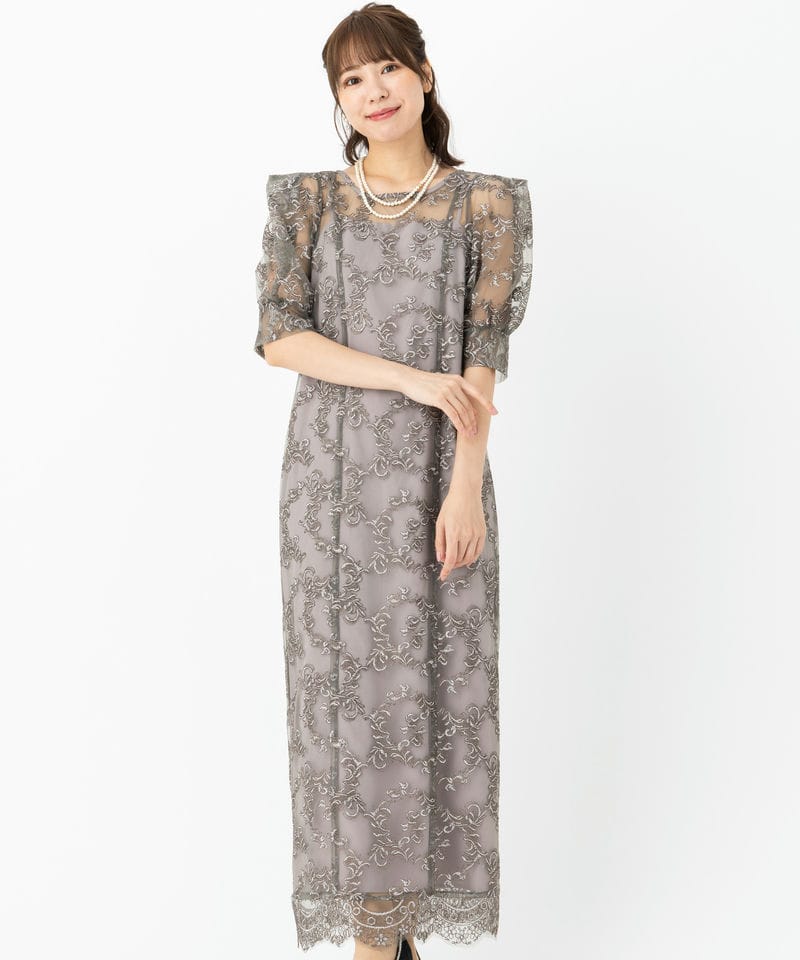 LE'RURE リルアー オリジナルペイズリーパターンドレス グレー系