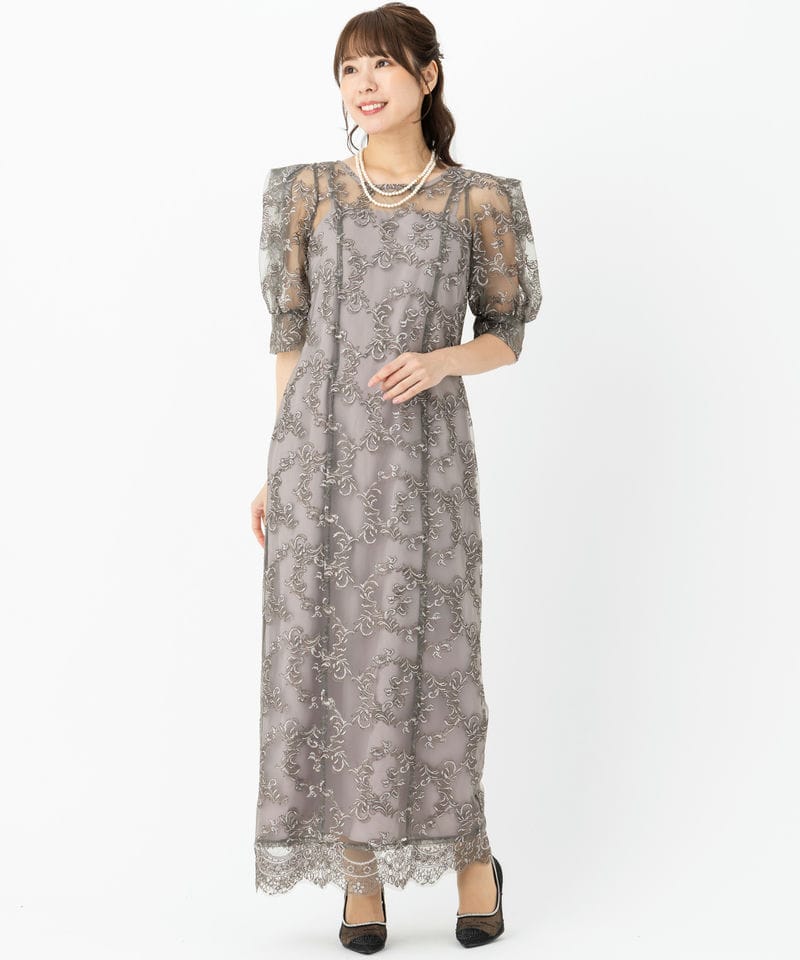 LE'RURE リルアー オリジナルペイズリーパターンドレス グレー系