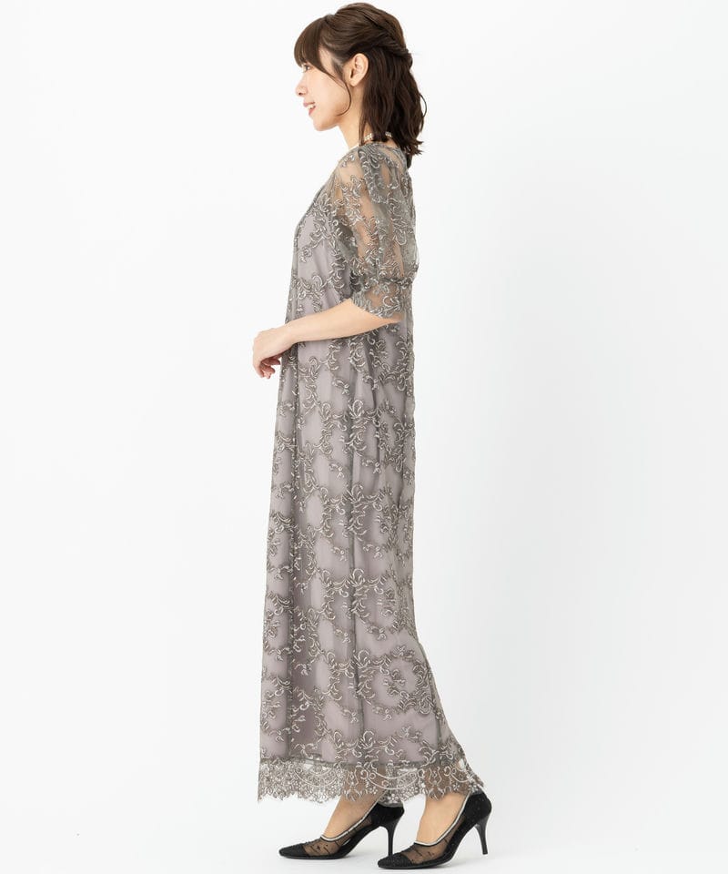LE'RURE リルアー オリジナルペイズリーパターンドレス グレー系
