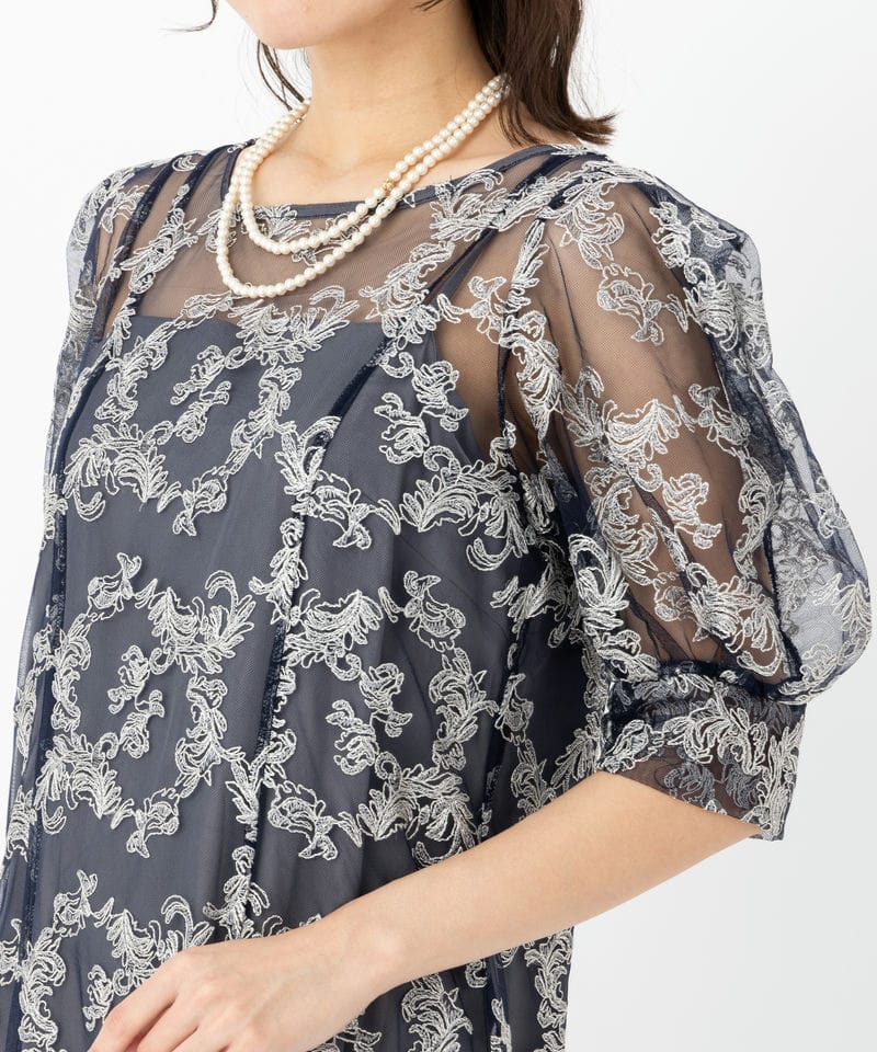LE'RURE リルアー オリジナルペイズリーパターンドレス ネイビー系