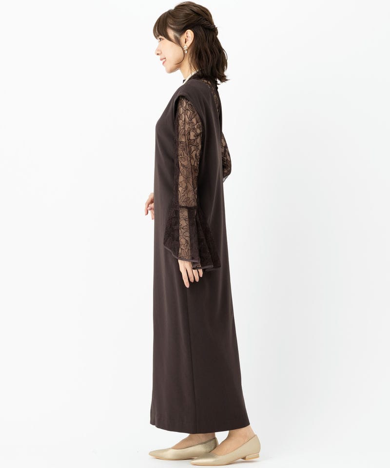 Select Shop ベルスリーブスリットドレス ブラウン系 | 結婚式
