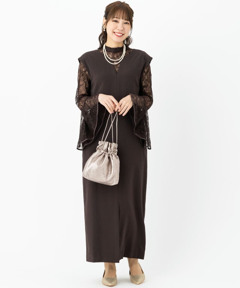 Select Shop ベルスリーブスリットドレス ブラウン系 | 結婚式