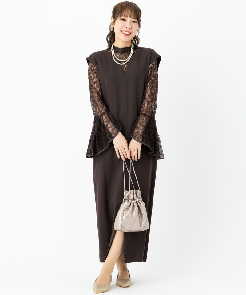 Select Shop ベルスリーブスリットドレス ブラウン系 | 結婚式