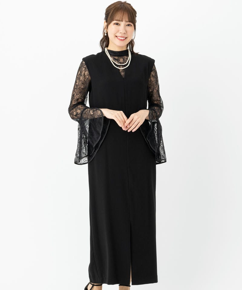 Select Shop ベルスリーブスリットドレス ブラック系 | 結婚式