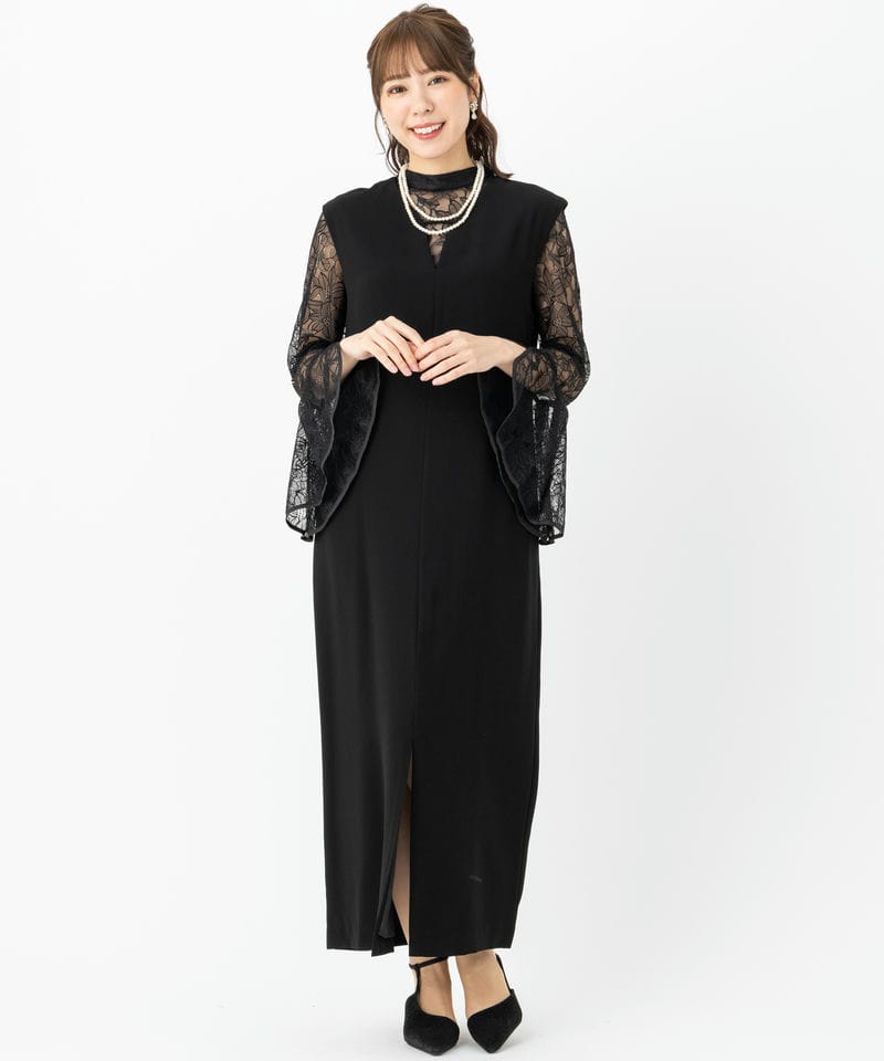 Select Shop ベルスリーブスリットドレス ブラック系 | 結婚式