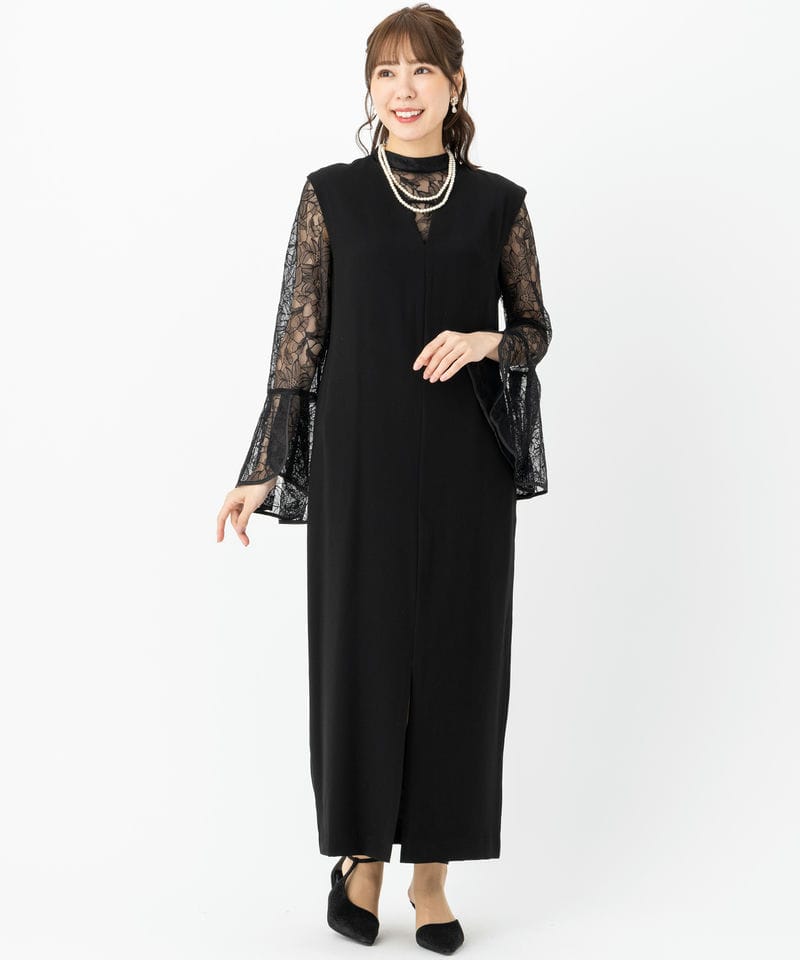 Select Shop ベルスリーブスリットドレス ブラック系 | 結婚式