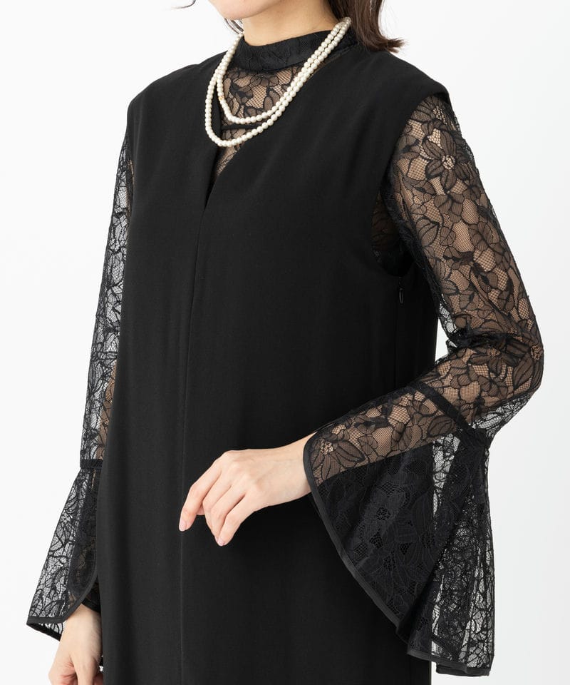 Select Shop ベルスリーブスリットドレス ブラック系 | 結婚式