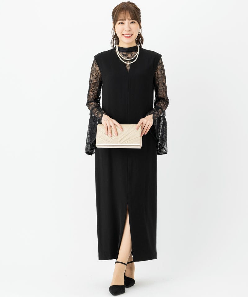 Select Shop ベルスリーブスリットドレス ブラック系 | 結婚式