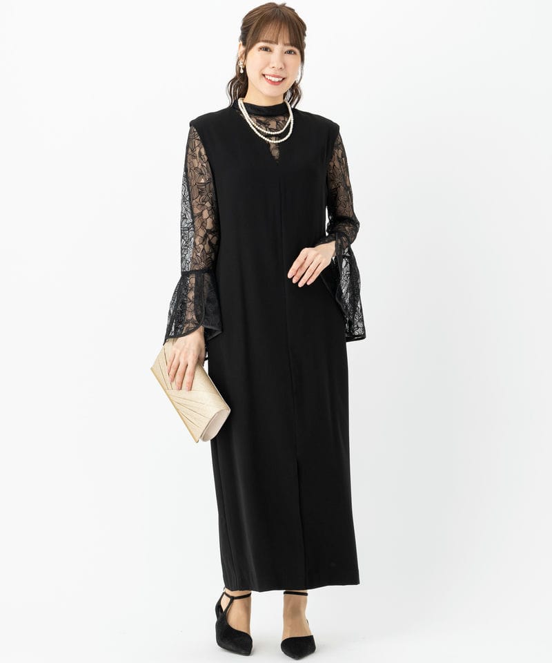 Select Shop ベルスリーブスリットドレス ブラック系 | 結婚式