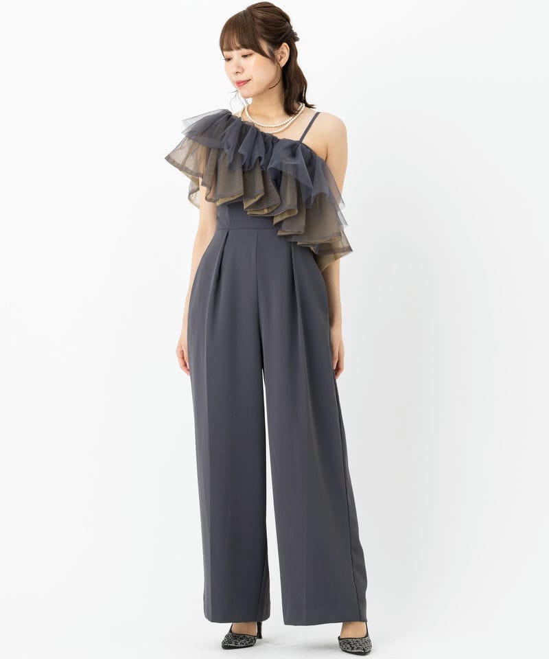 LAGUNAMOON ラグナムーン LADYチュールカラーベアパンツドレス グレー