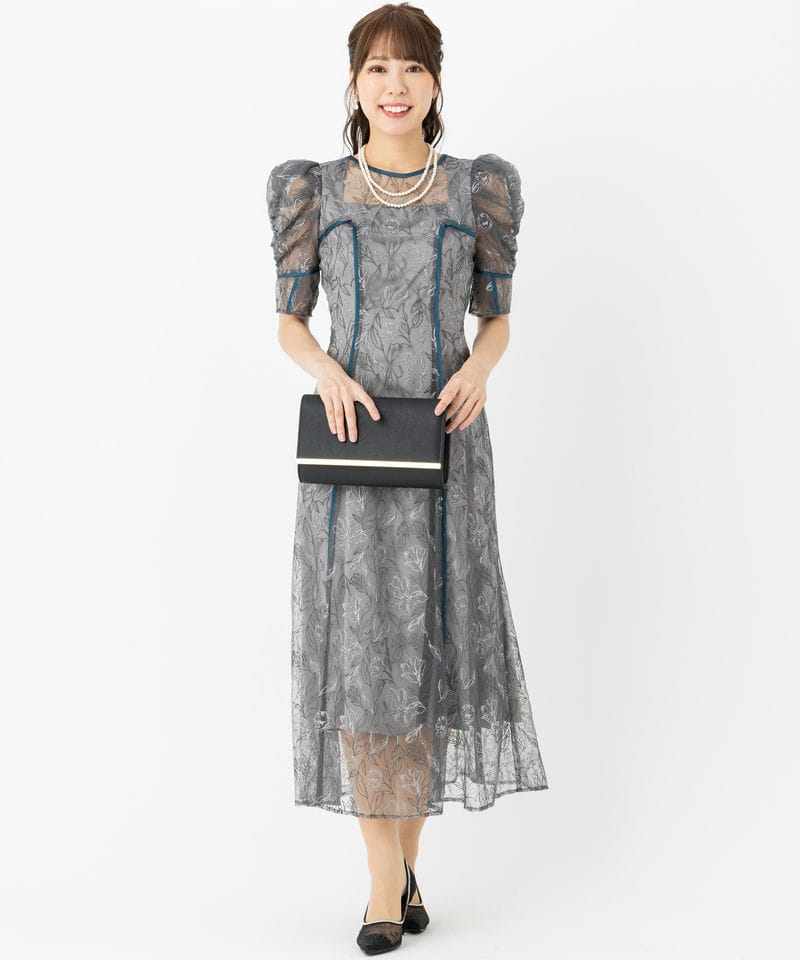 LilyBrown リリーブラウン チュール刺繍ドレス グレー系 | 結婚式