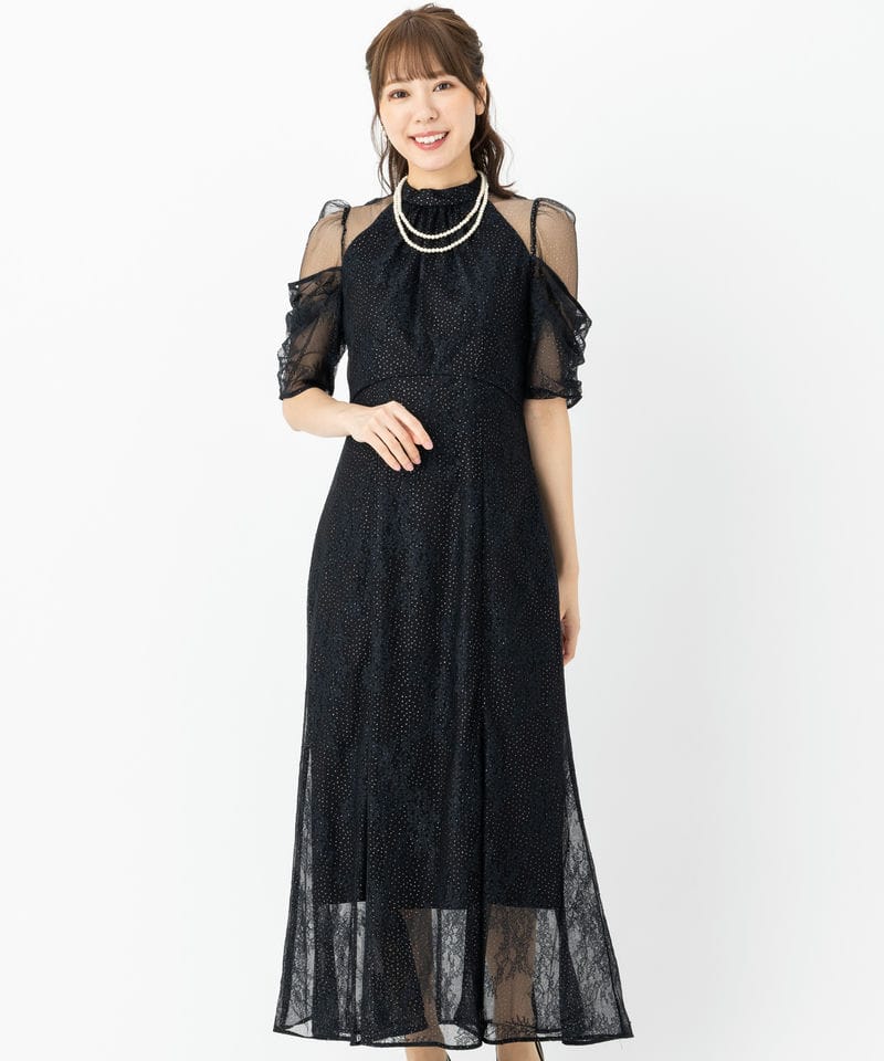SNIDEL スナイデル デザインスリーブレースドレス ブラック系 | 結婚式