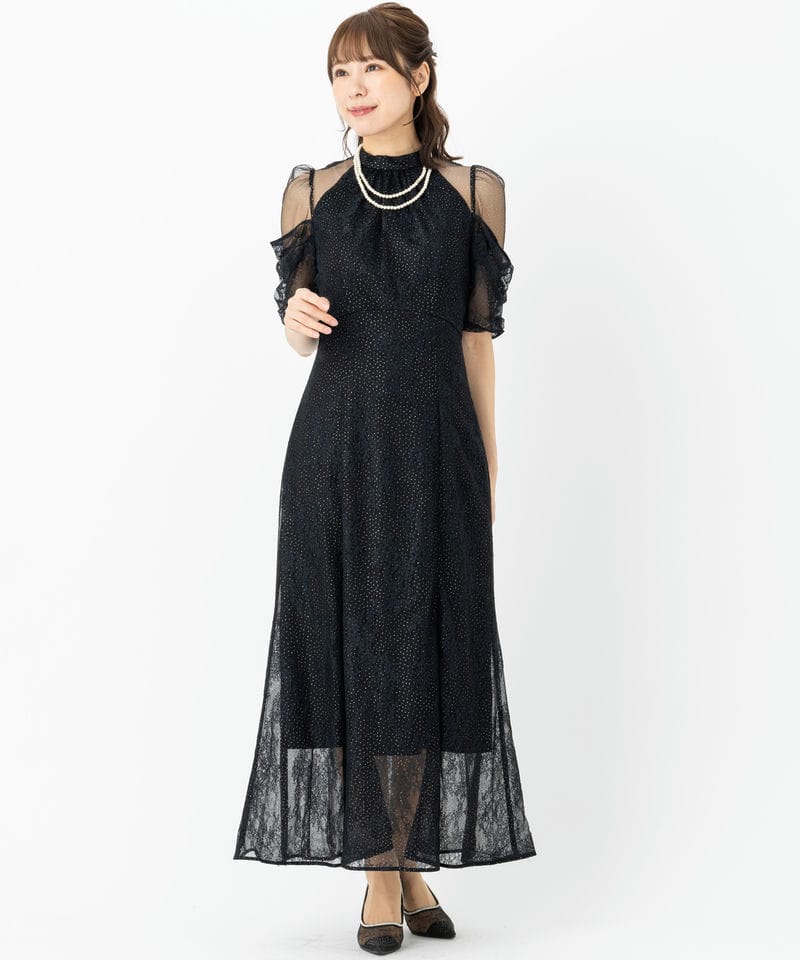 SNIDEL スナイデル デザインスリーブレースドレス ブラック系 | 結婚式