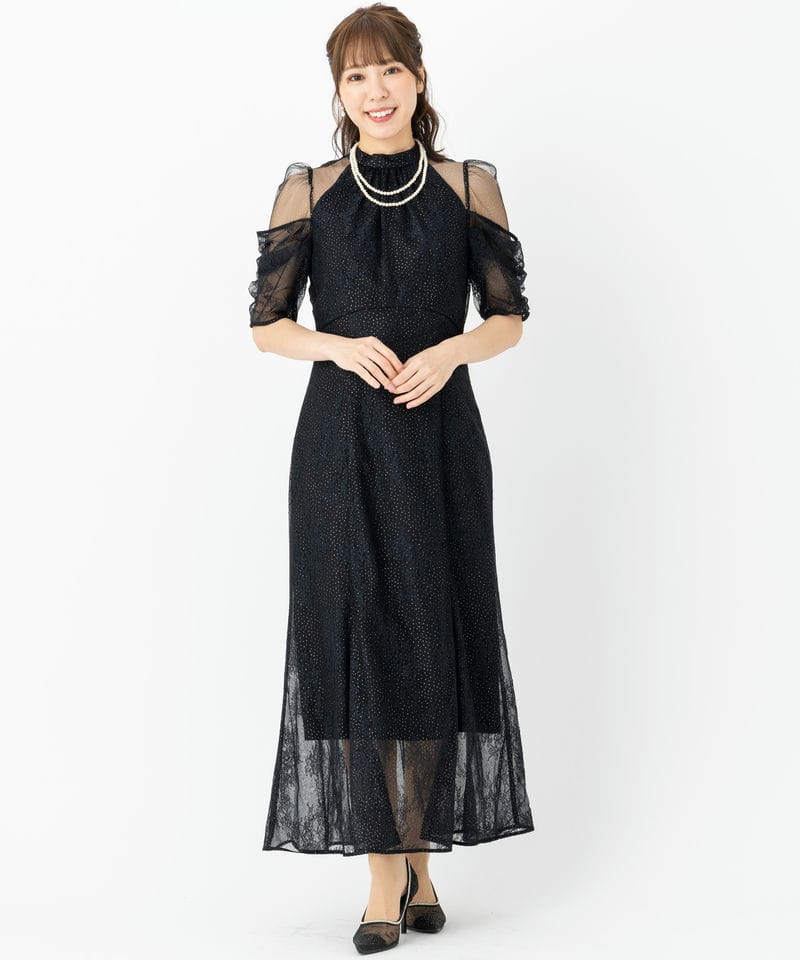 SNIDEL スナイデル デザインスリーブレースドレス ブラック系 | 結婚式