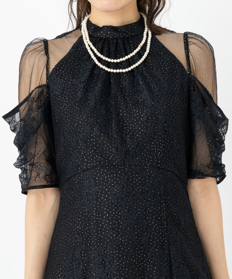 SNIDEL スナイデル デザインスリーブレースドレス ブラック系 | 結婚式