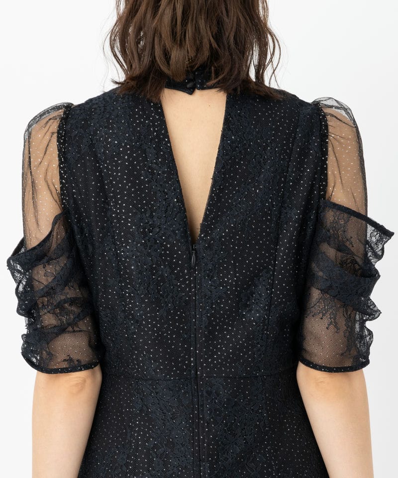 SNIDEL スナイデル デザインスリーブレースドレス ブラック系 | 結婚式