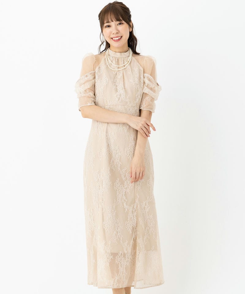 SNIDEL スナイデル デザインスリーブレースドレス ベージュ系 | 結婚式