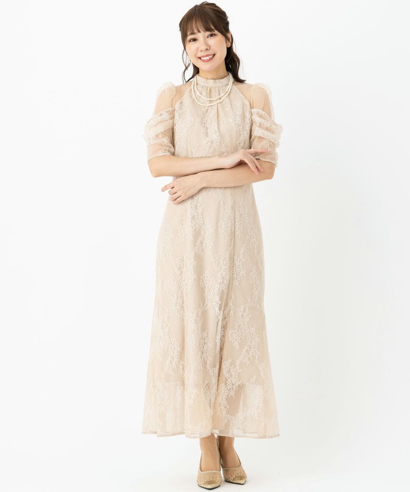 SNIDEL スナイデル デザインスリーブレースドレス ベージュ系 | 結婚式