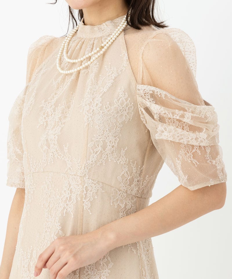 SNIDEL スナイデル デザインスリーブレースドレス ベージュ系 | 結婚式