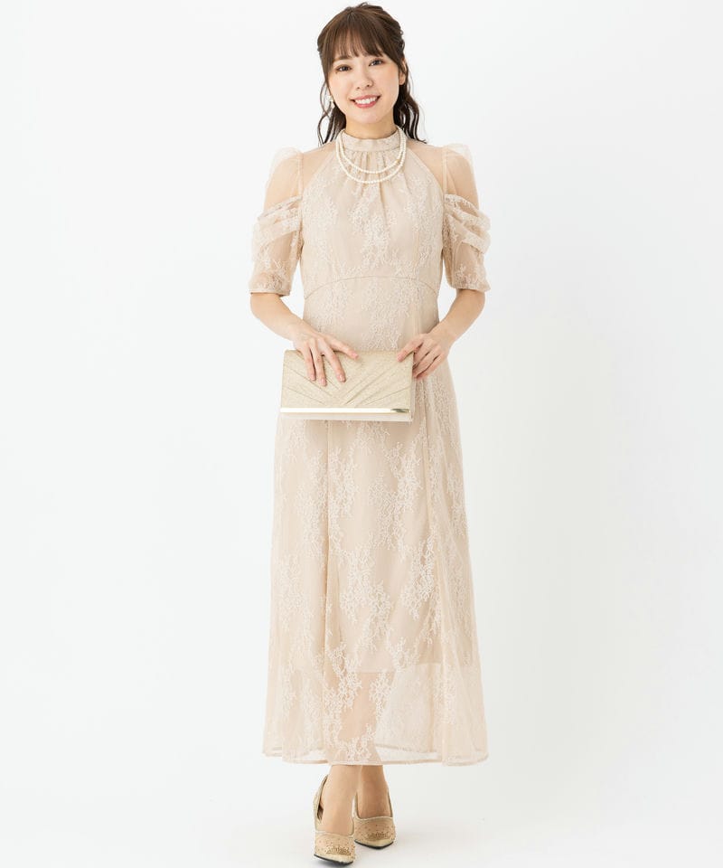 SNIDEL スナイデル デザインスリーブレースドレス ベージュ系 | 結婚式