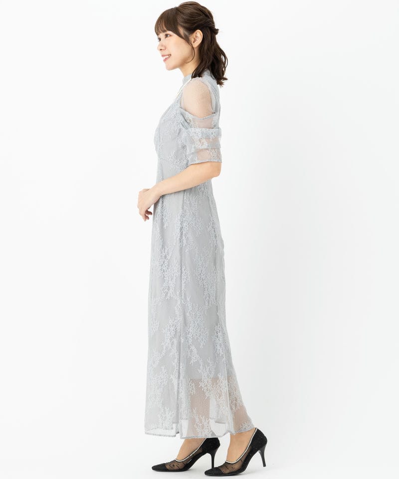 SNIDEL スナイデル デザインスリーブレースドレス ブルー系 | 結婚式