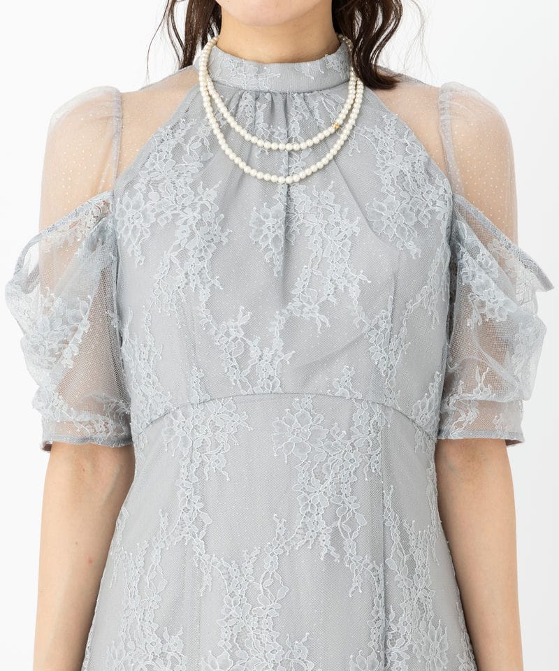 SNIDEL スナイデル デザインスリーブレースドレス ブルー系 | 結婚式