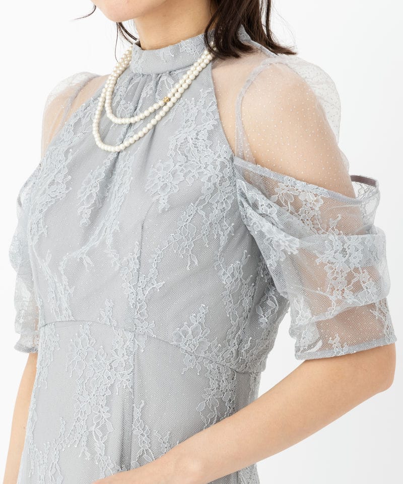 SNIDEL スナイデル デザインスリーブレースドレス ブルー系 | 結婚式