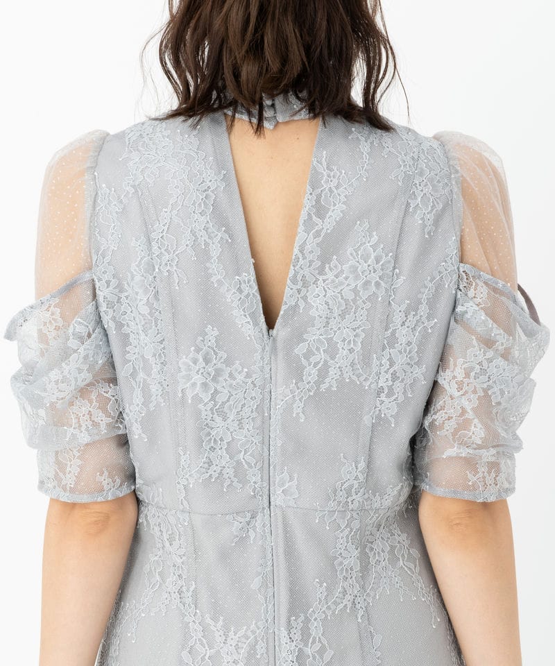 SNIDEL スナイデル デザインスリーブレースドレス ブルー系 | 結婚式