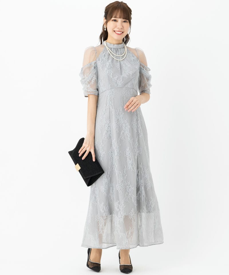 SNIDEL スナイデル デザインスリーブレースドレス ブルー系 | 結婚式