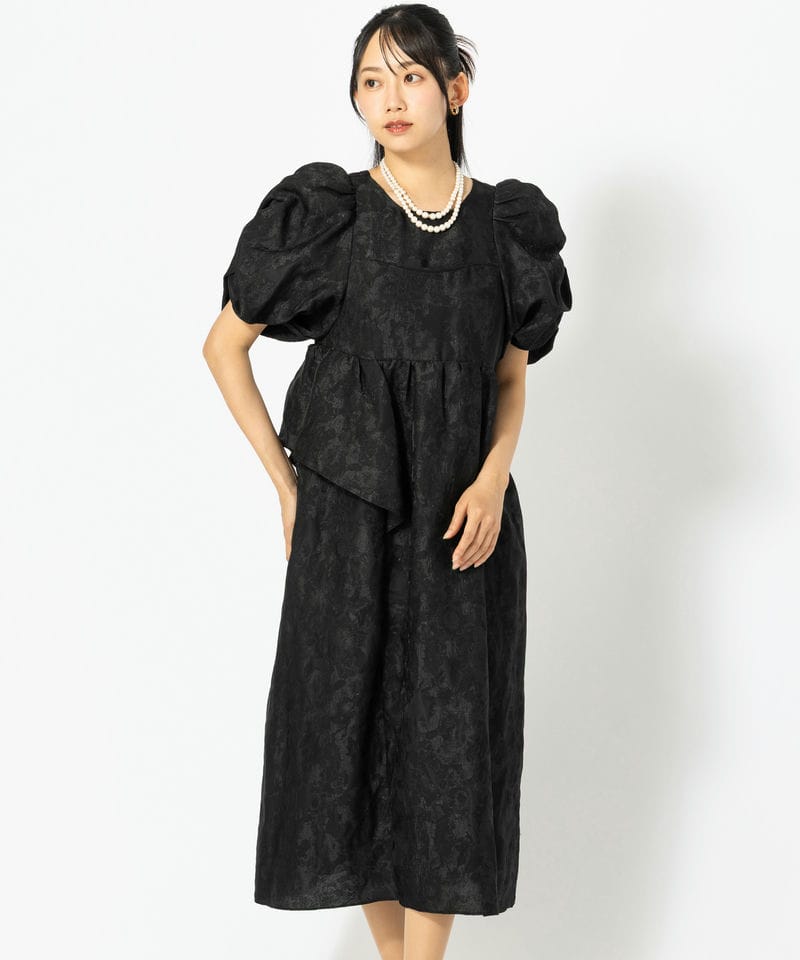 ANDRESD アンドレスド バブルスリーブジャガードドレス ブラック系 ANDRESD アンドレスド バブルスリーブジャガードドレス ブラック系