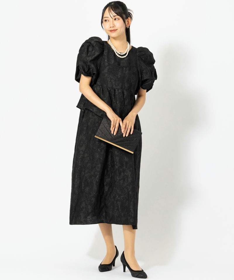 ANDRESD アンドレスド バブルスリーブジャガードドレス ブラック系