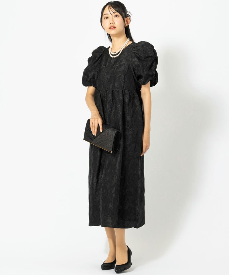 ANDRESD アンドレスド バブルスリーブジャガードドレス ブラック系