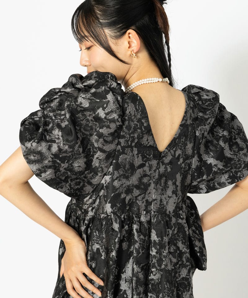 ANDRESD バブルスリーブジャガードドレス　sサイズ セール】バブルスリーブジャガードドレス / bubble sleeve jacquard