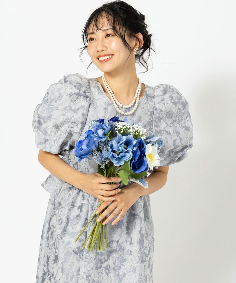 ANDRESD アンドレスド バブルスリーブジャガードドレス ピンク系