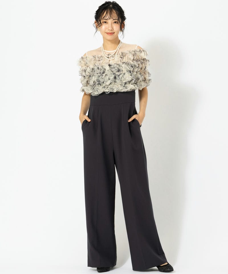 LAGUNAMOON ラグナムーン LADYチュールオフショルパンツドレス グレー