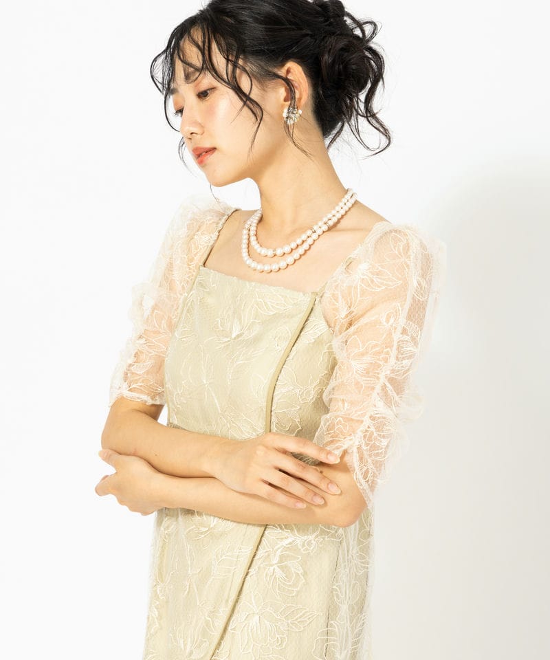 ANDRESD アンドレスド チュールドレープスパンコールドレス イエロー系