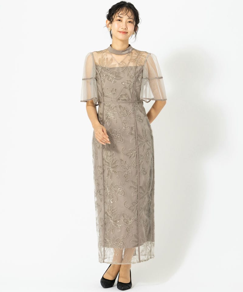 Leja レジャ スパンコールフラワーIラインドレス グレー系 | 結婚式
