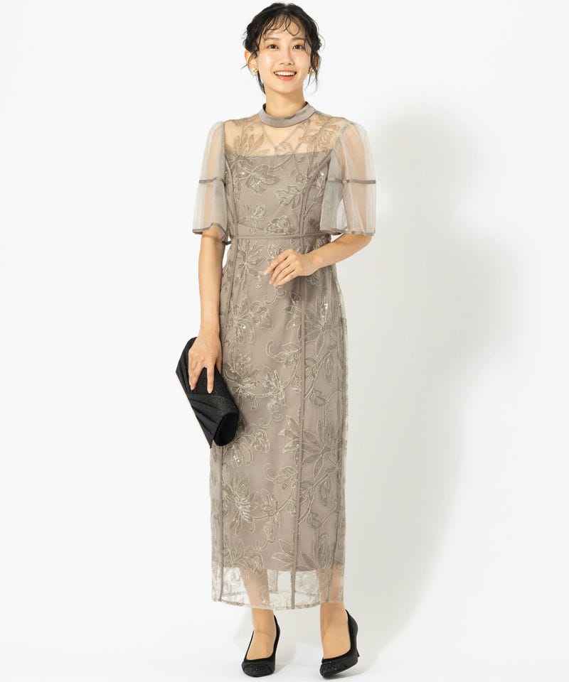 Leja レジャ スパンコールフラワーIラインドレス グレー系 | 結婚式