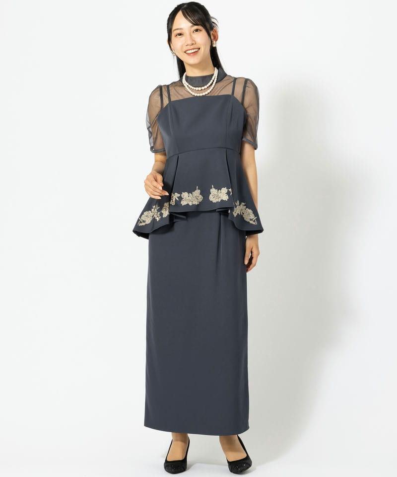 etoll. エトル 刺繍ペプラムビスチェ&Iラインドレス ネイビー系 | 結婚