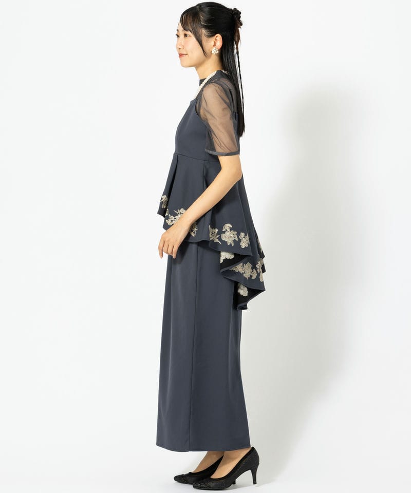 etoll. エトル 刺繍ペプラムビスチェ&Iラインドレス ネイビー系 | 結婚