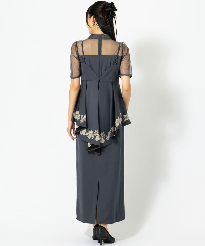 etoll. エトル 刺繍ペプラムビスチェ&Iラインドレス ネイビー系 | 結婚